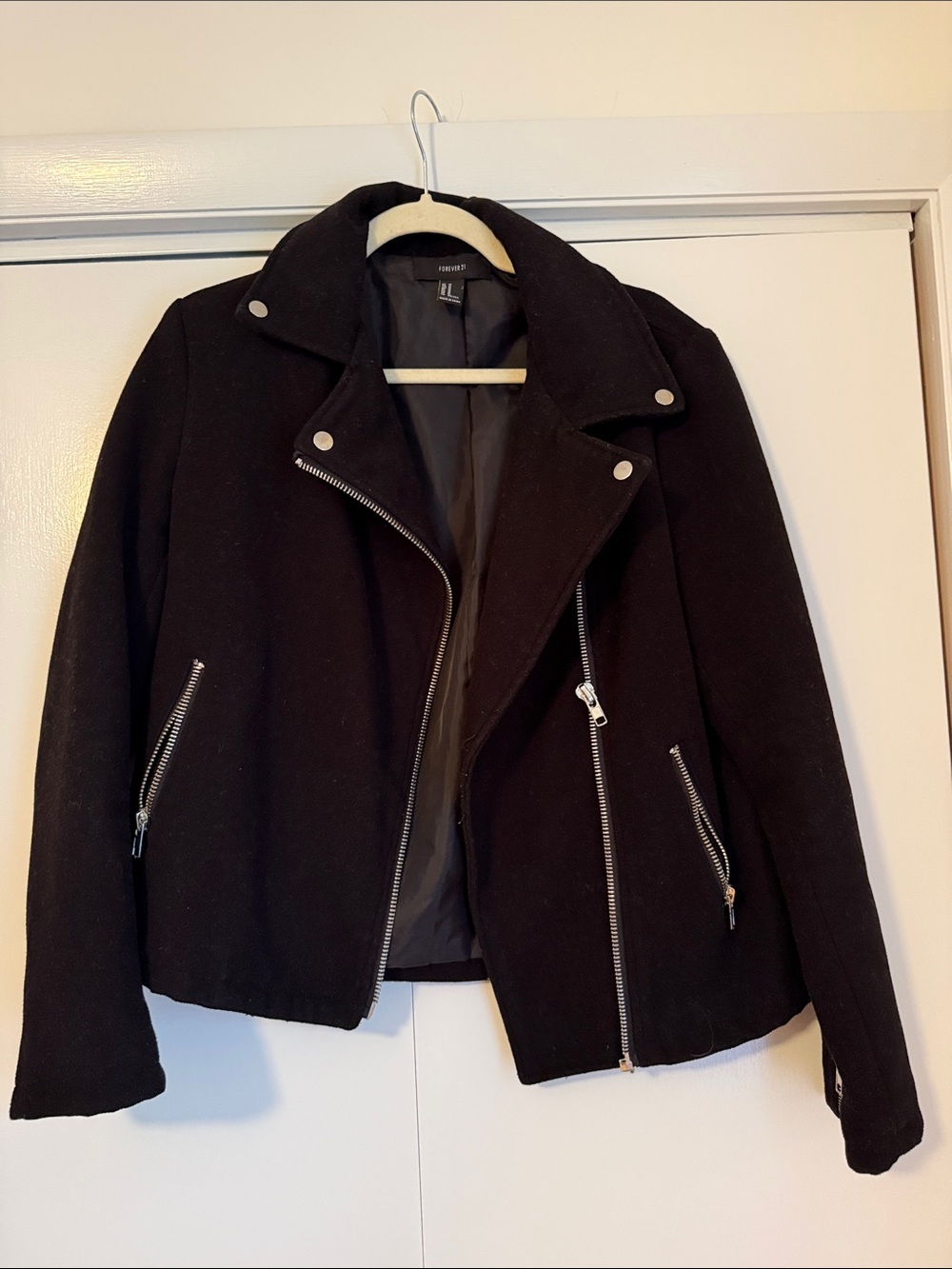 Forever 21 Black Moto Wool-Blend Zipper Jacket